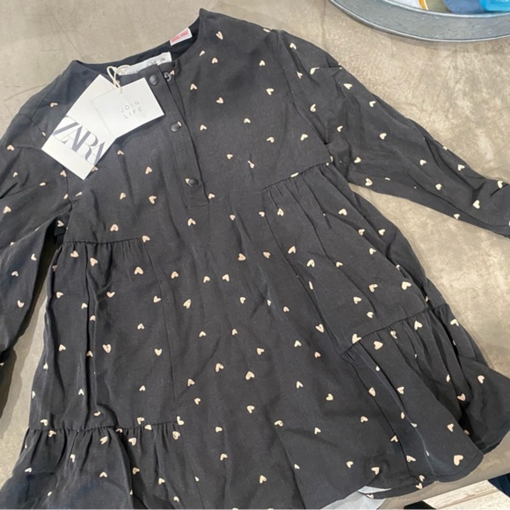 ZARA baby!Charcoal grey dress with pale pink hearts! Fully lined and OH SO SWEET